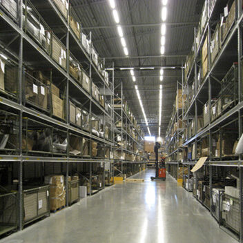 Warehouse with wide aisle pallet racking