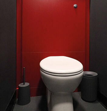 Staff washrooms with red panel