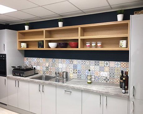 italian style tiles in office kitchen area
