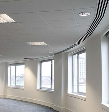 Curved office wall with HVAC