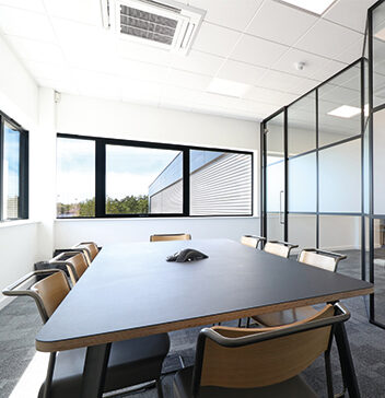 Boardroom with panelled glass walls