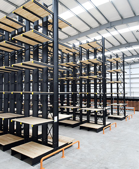 Cantilever racking in the warehouse